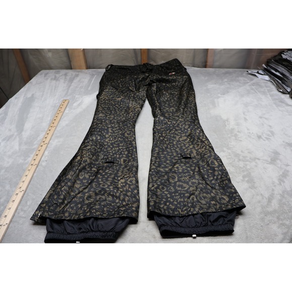 Burton Snow Pants Womens Medium Black Gold Leopard Print Waterproof Cargo Skiing - Picture 11 of 14
